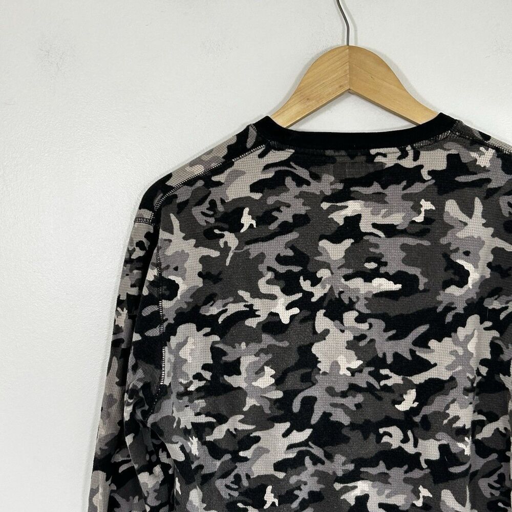 Men's Polo Ralph Lauren Waffle Weave Thermal Shirt Size Medium Camo Black Grey - Picture 8 of 9